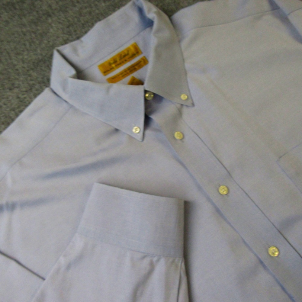 Roundtree Yorke Gold Label Dress Shirt Men 19 34 Non Iron Pinpoint Cotton‎ Blue